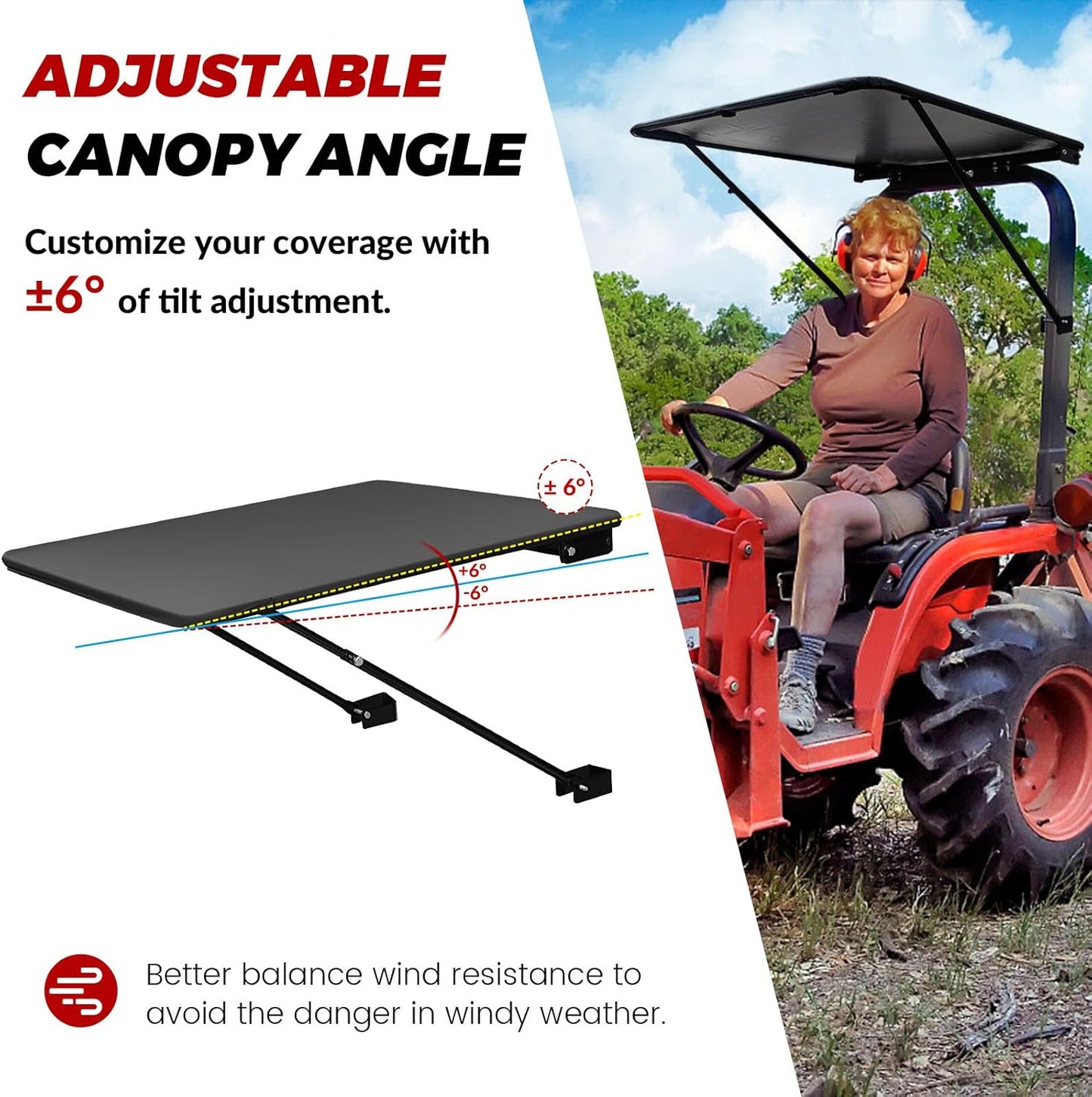 Universal Tractor Canopy for ROPS, UV-Resistant Sunshade | Fits compact tractors, riding mowers, zero-turn mowers and lawn tractors; UV-resistant shade with easy bolt-on installation