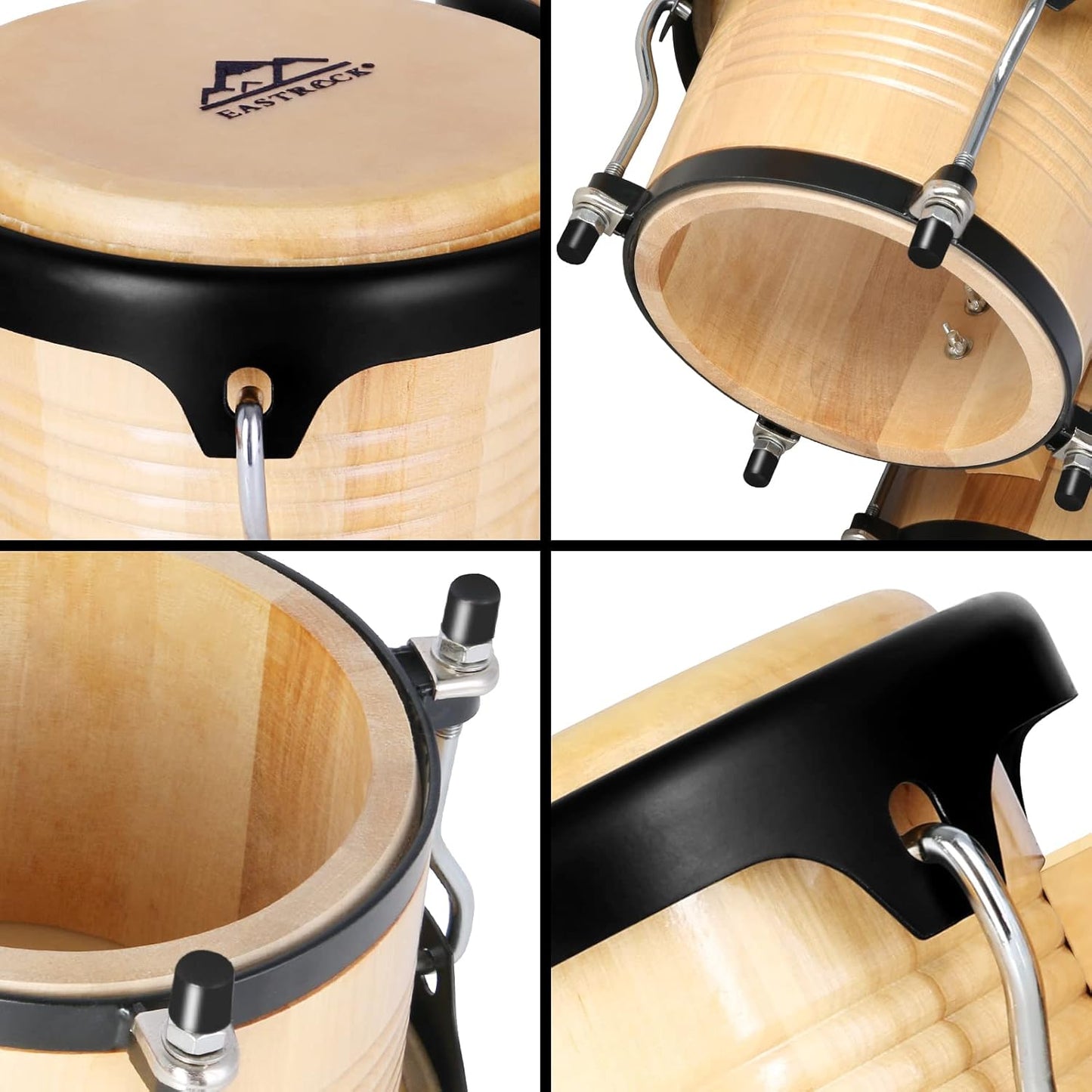 EASTROCK Bongo Drums 7” and 9” Set for Adults Beginners Professionals Tunable Wood and Metal Drum Percussion Instruments with Tuning Wrench(7”+9” Bongos)
