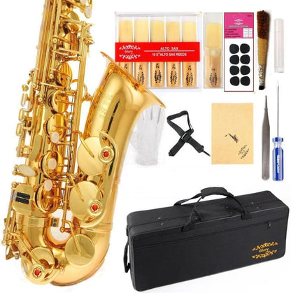 Glory Gold Laquer E Flat Alto Saxophone with 11 reeds, 8 Pads cushions, case, carekit