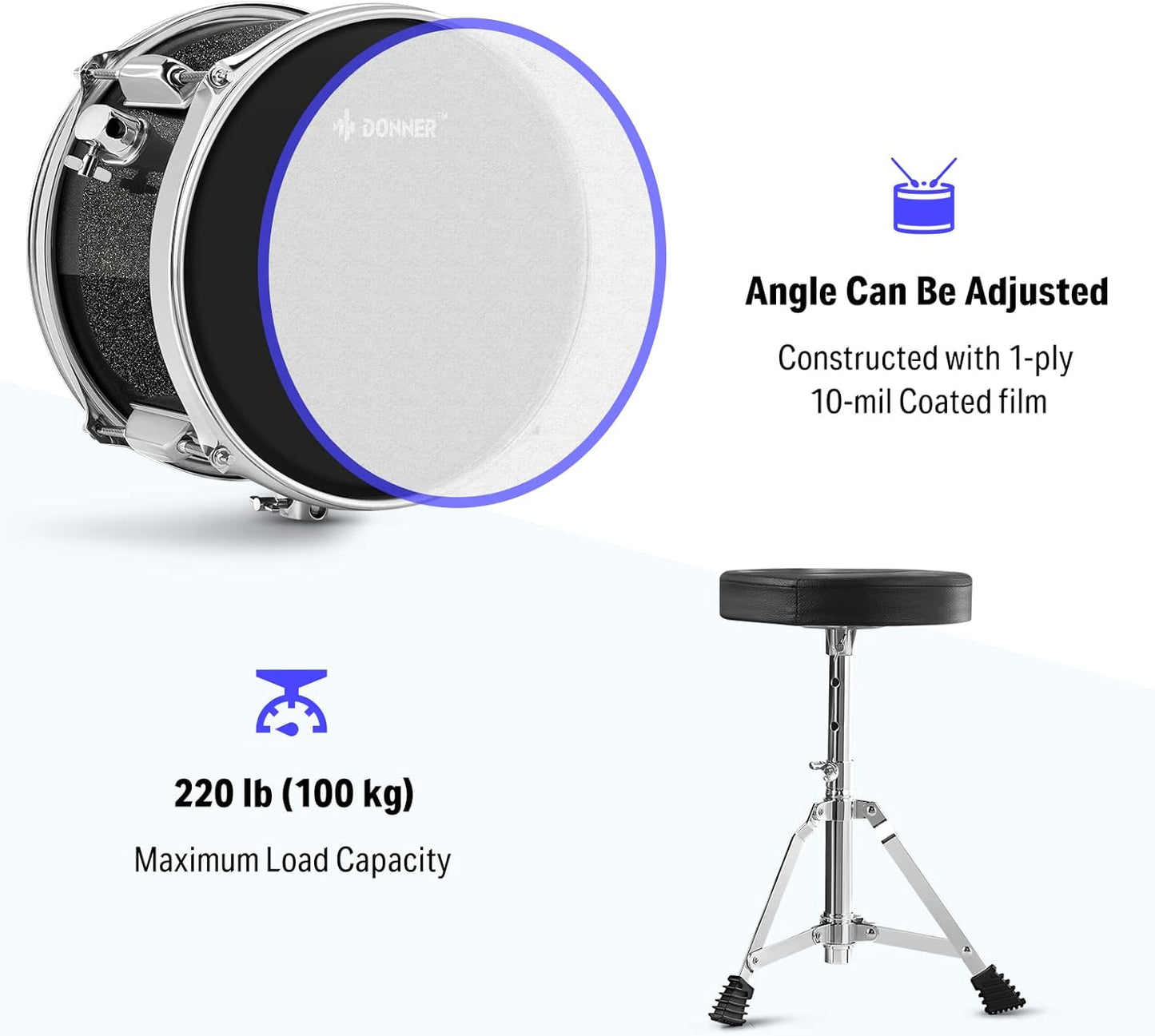 Kid Drum Sets-Donner 5-Piece for Beginners, 14 inch Full Size Complete Junior Drum Kit with Adjustable Throne, Cymbal, Hi-Hat, Pedal & Drumstick, Metallic Black
