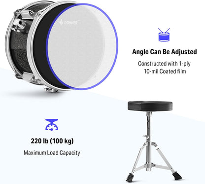 Kid Drum Sets-Donner 5-Piece for Beginners, 14 inch Full Size Complete Junior Drum Kit with Adjustable Throne, Cymbal, Hi-Hat, Pedal & Drumstick, Metallic Black