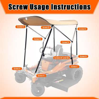 Sun Shade Canopy for Zero Turn Lawn Mower, Waterproof Fabric UV Protection, Lawn Mover Canopy with Raise Bracket Fits John Deere, Kubota, Cub Cadet, Troy-Bilt, Bimini Top Straps Attachment