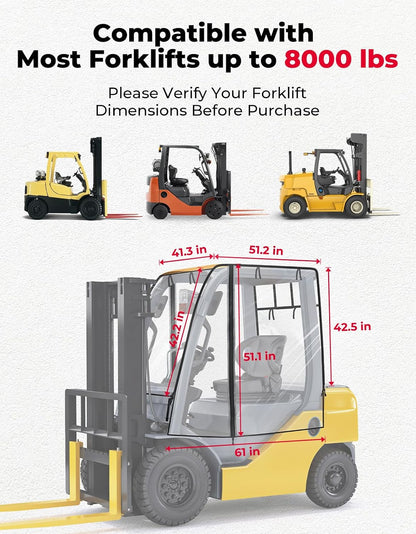 KEMIMOTO Forklift Rain Cover with Rear Window, Fit Forklift up to 8000 lb | Waterproof Cab Enclosure Clear Fork Truck Cover with 0.5MM PVC Film, Anti-UV Universal Fit, 61"Top 51" L x 41" W x 51" H