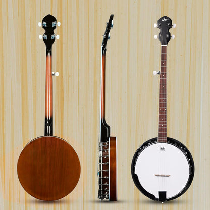 ADM Banjo 5 String Full Size Banjoes Set, 38 Inch Beginner Banjo Kit with Resonator, Remo Drum Head, Open or Closed Back, Gift Package Free Lessons Starter Accessories for Adults Teenager, Brown