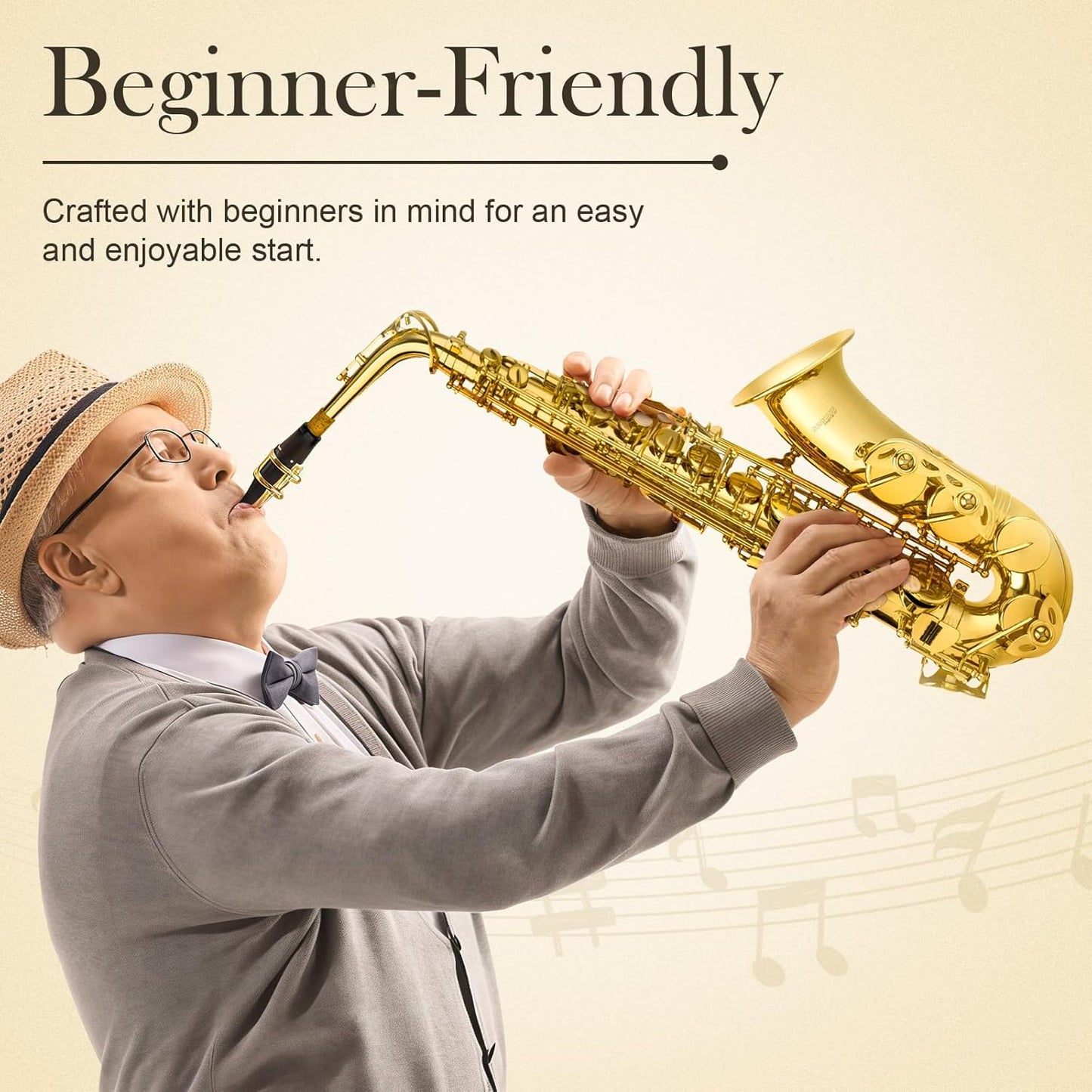 SONICAKE Alto Saxophone E Flat - Beginner Friendly Gold Saxophone Full Kit for Students with Carry Case, Mouthpiece, Reeds & Accessories QSX-01