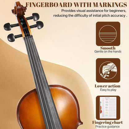 Kmise Violin 1/2 Full Set, High Density Ebony Violins, Glossy Acoustic Fiddle for Adults, Beginners, Students with Violin Case, Rosin, Strings, Bow, Shoulder Rest, Beginner's Guide (Ebony, 1/2)