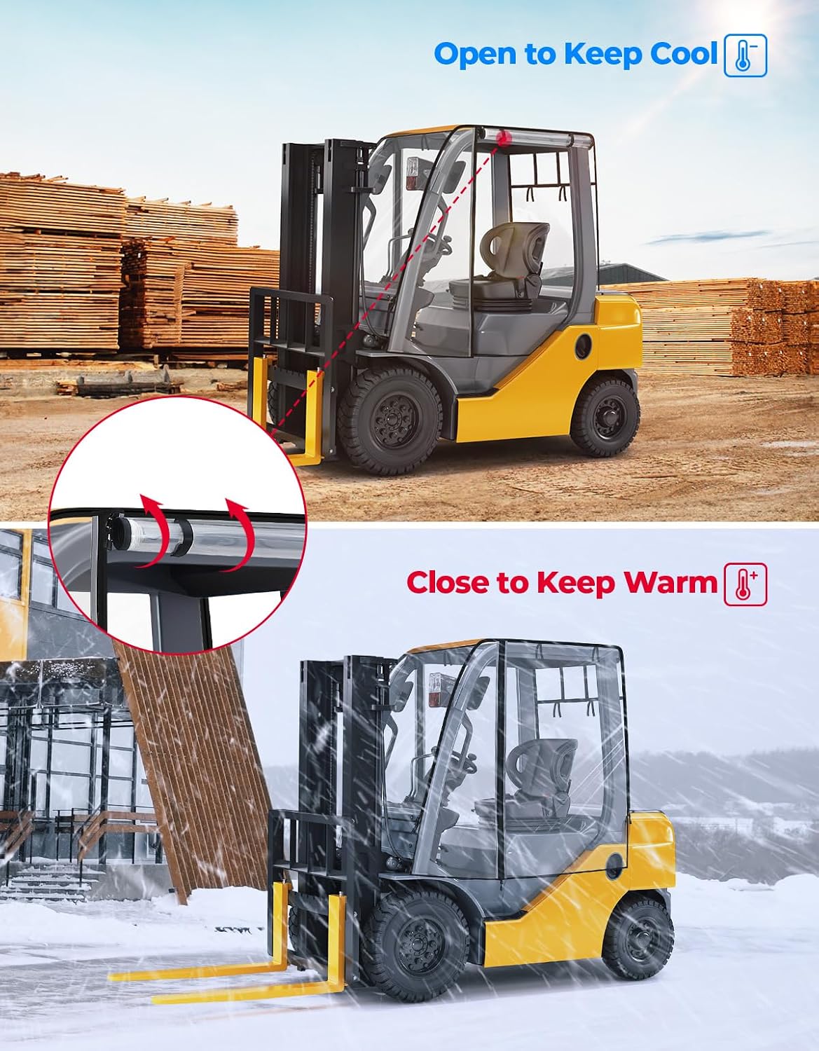 KEMIMOTO Forklift Rain Cover with Rear Window, Fit Forklift up to 8000 lb | Waterproof Cab Enclosure Clear Fork Truck Cover with 0.5MM PVC Film, Anti-UV Universal Fit, 61"Top 51" L x 41" W x 51" H