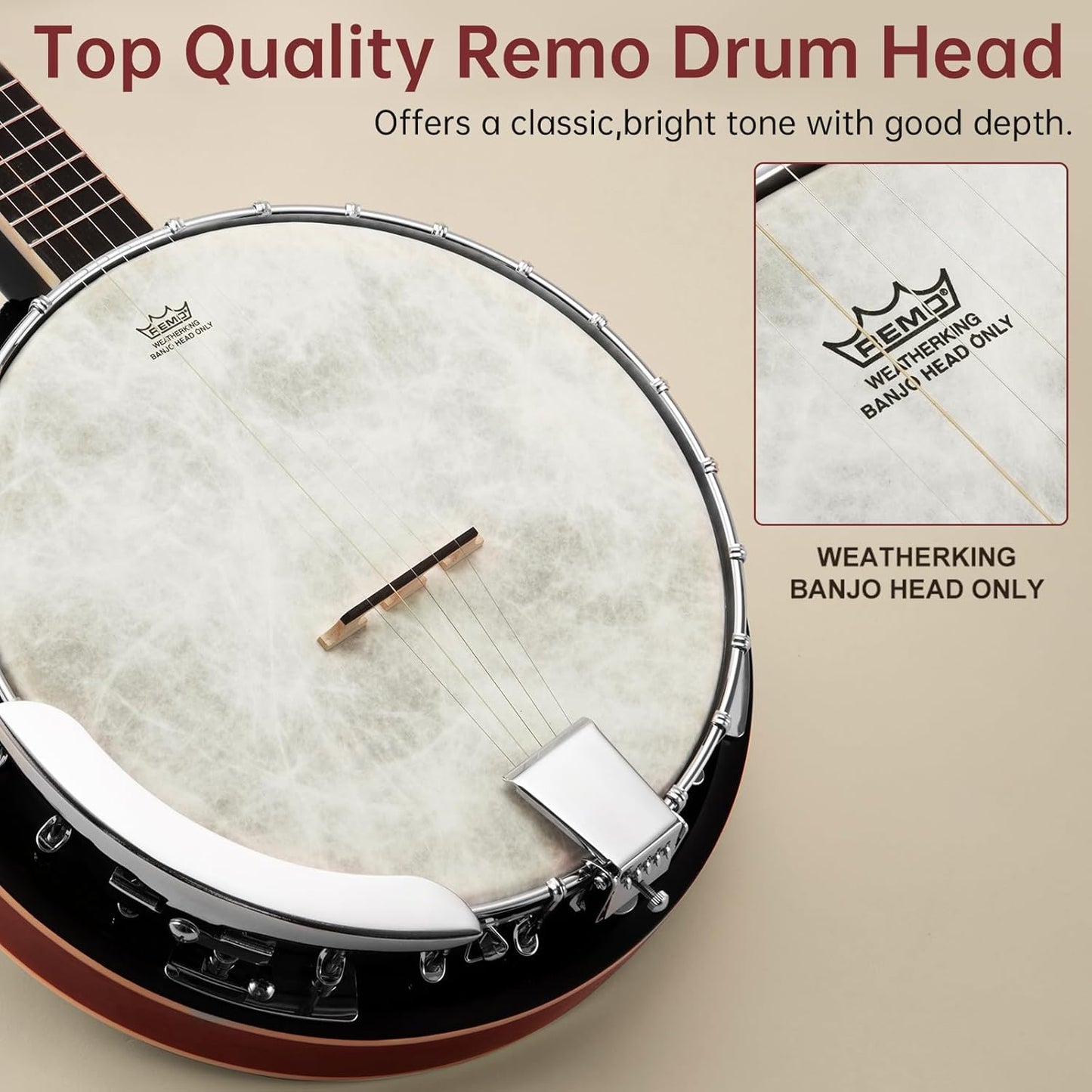Kmise Banjo, 5 String Banjos with Remo Head Full Size 38 Inch Closed Back with Removable Resonator, Strings Pack, Finger Picks, Strap, Case, Tuner Set Accessories for Starter Adults Beginner Gift