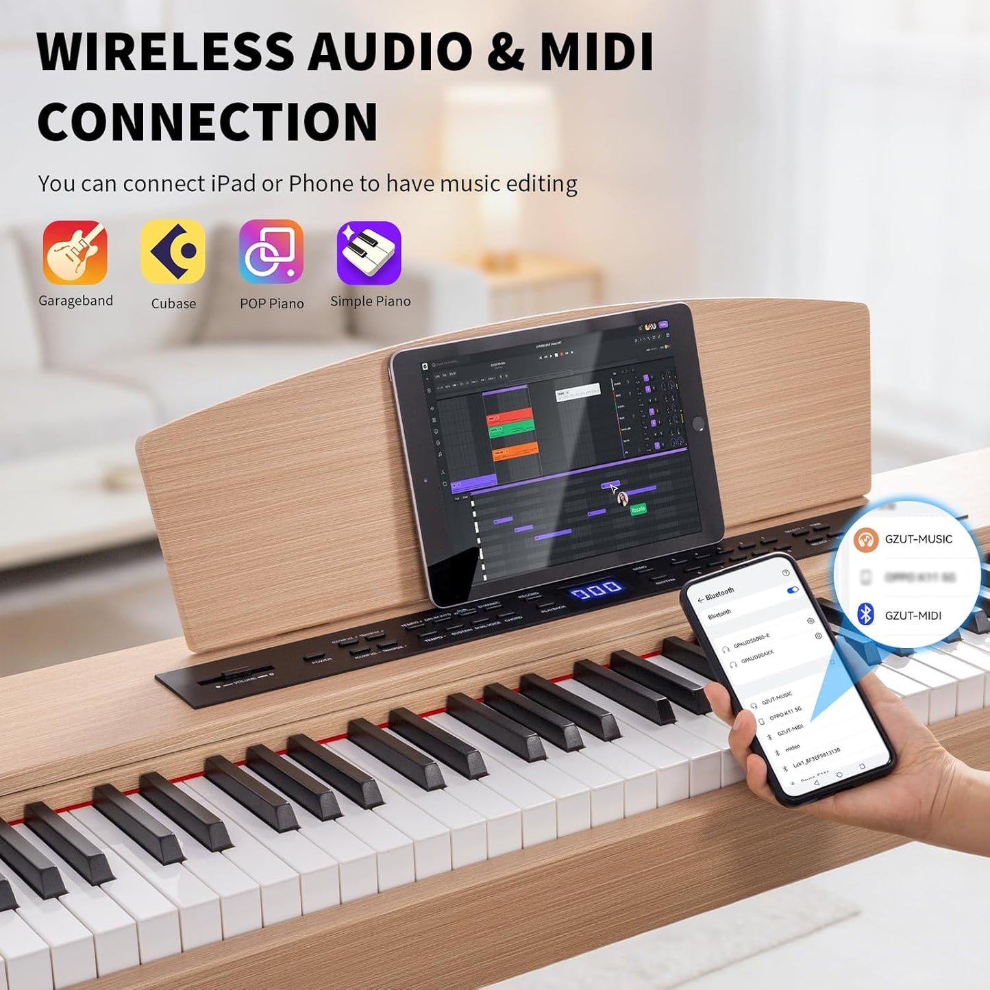 AiJoy Digital Piano Keyboard Hammer Weighted 88 Keys, Full Size Electric Piano for Beginners, with LCD Display and Triple Pedal, Supports USB-MIDI/Wireless Connect, ADP-50