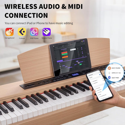 AiJoy Digital Piano Keyboard Hammer Weighted 88 Keys, Full Size Electric Piano for Beginners, with LCD Display and Triple Pedal, Supports USB-MIDI/Wireless Connect, ADP-50