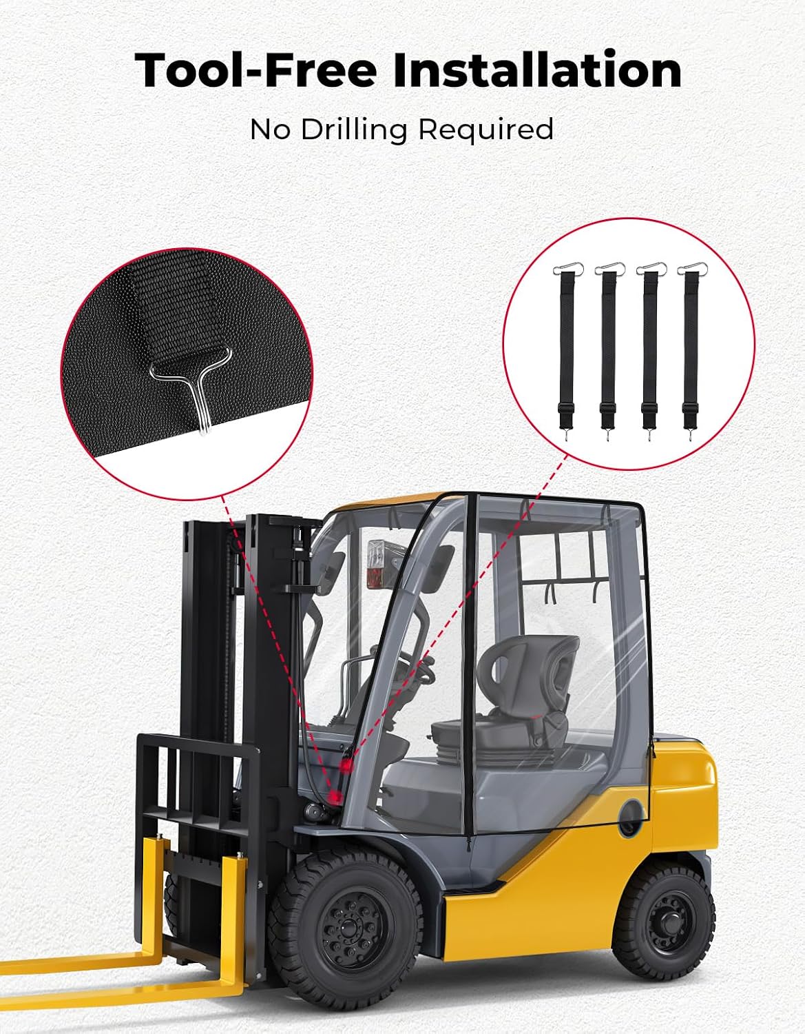 KEMIMOTO Forklift Rain Cover with Rear Window, Fit Forklift up to 8000 lb | Waterproof Cab Enclosure Clear Fork Truck Cover with 0.5MM PVC Film, Anti-UV Universal Fit, 61"Top 51" L x 41" W x 51" H
