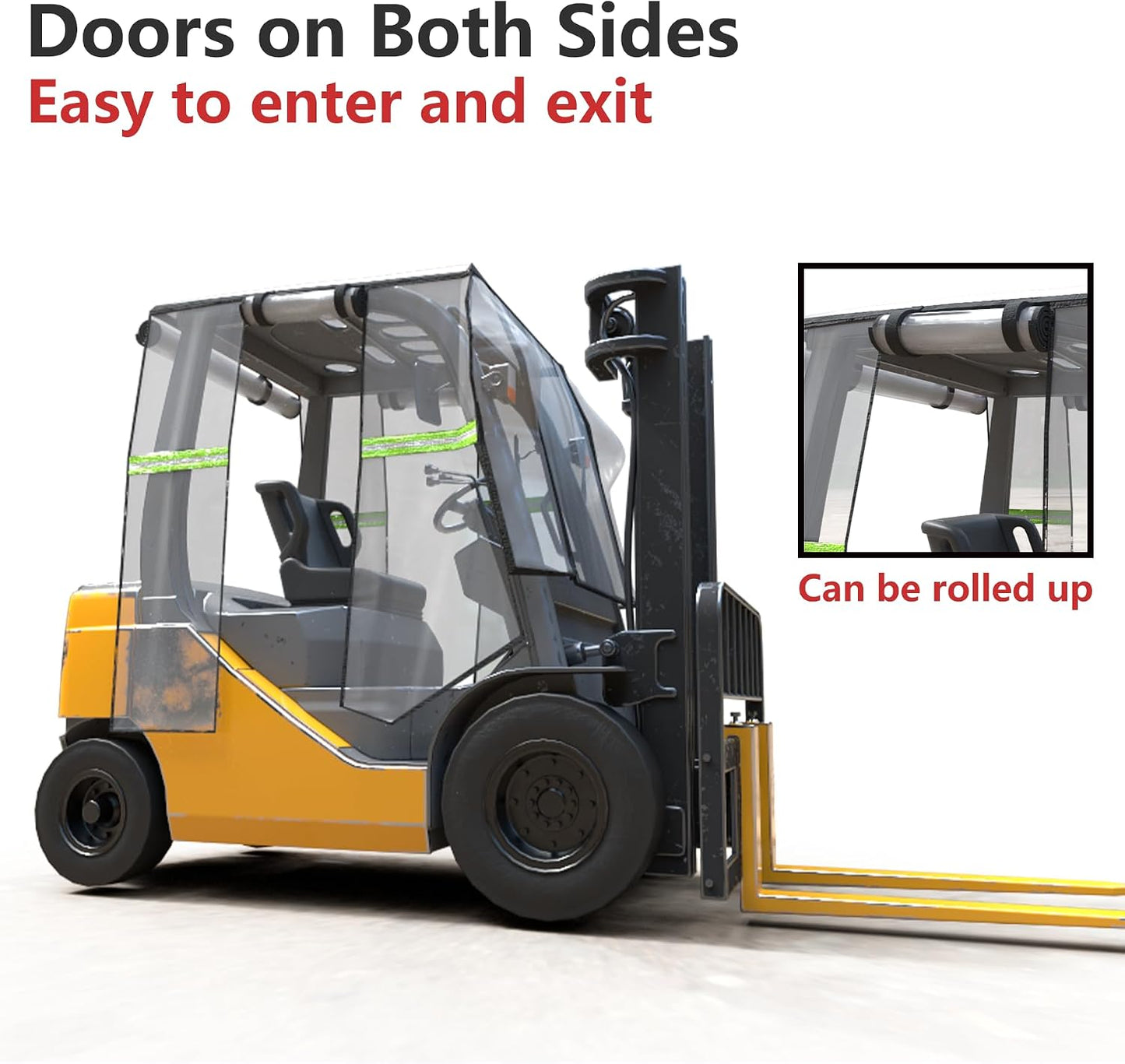 Clear Forklift Cab Enclosure Cover Waterproof Universal Fit 6000 lbs | All-Weather 360° Visibility, Scratch-Resistant PVC, Dual Zipper Doors, Reflective Safety Strips, Universal 57"L×47"W×52"H Fit