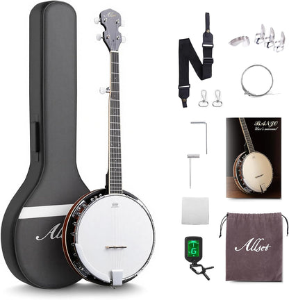 ALLSET 5 String Acoustic Banjo, Full Size 38 inch Geared 5th Tuner | Remo Head & Mahogany Body | Complete Starter Kit + Gig Bag/Tuner | Best Gift for Adult & Teen Beginners