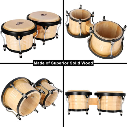 EASTROCK Bongo Drums 7” and 9” Set for Adults Beginners Professionals Tunable Wood and Metal Drum Percussion Instruments with Tuning Wrench(7”+9” Bongos)