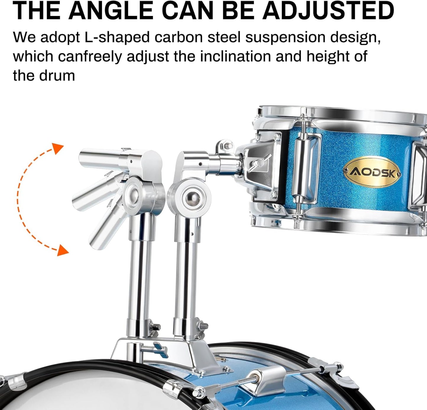 AODSK Drum Sets 5-Piece for Beginners, 14 inch Full Size Complete Drum Kit with Adjustable Throne, Cymbal, Hi-Hat, Pedal & Drumstick Light Blue