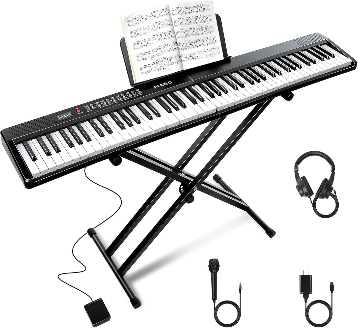 88 Key SEMI-Weighted Keyboard Piano For Beginners w/Stand, Corded Electric, MIDI, Bluetooth, 1000 Tones/Rhythms, 150 Demos, Sustain Pedal, Teaching Mode, Metronome, Sync, Dual Key, Key Drum
