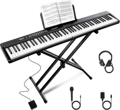 88 Key SEMI-Weighted Keyboard Piano For Beginners w/Stand, Corded Electric, MIDI, Bluetooth, 1000 Tones/Rhythms, 150 Demos, Sustain Pedal, Teaching Mode, Metronome, Sync, Dual Key, Key Drum