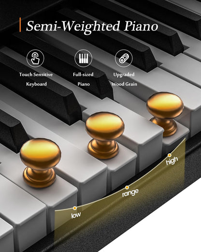 Portable Piano Keyboard, Semi-Weighted Folding Digital Piano 88 Key, Full Size, Wood Grain, Electric Piano Keyboard w/MIDI Bluetooth, Suitable for Adult, Toddler