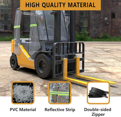 Clear Forklift Cab Enclosure Cover Waterproof Universal Fit 6000 lbs | All-Weather 360° Visibility, Scratch-Resistant PVC, Dual Zipper Doors, Reflective Safety Strips, Universal 57"L×47"W×52"H Fit