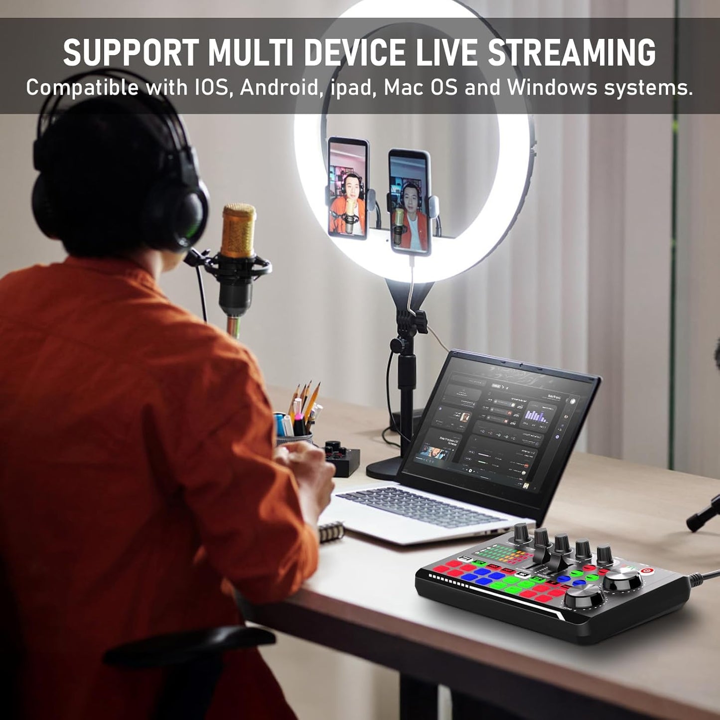 Facmogu Podcast Equipment Bundle, F998 Live Sound Card with BM800 Recording Studio Microphone, Professional Live Sound Card w/Dj Mixer Effects & Voice Changer for Live Streaming Gaming YouTube TikTok
