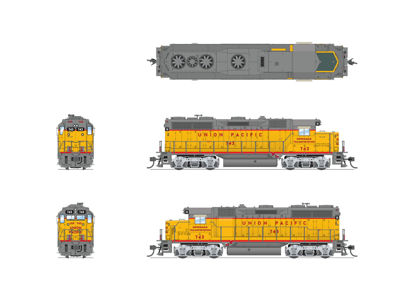 Broadway 7548 EMD GP35, UP 743, "Dependable Transportation", Paragon4 Sound/DC/DCC, HO