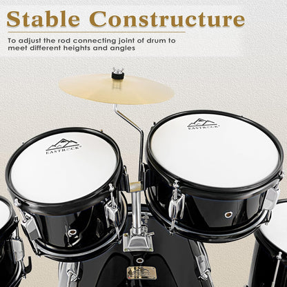 EASTROCK Drum Set, 5-Piece 16 Inches Junior Drum Sets, Drummer, Beginner Youth Drumset for 7-12 Years Old with Throne,Cymbal,Pedal,Drumsticks (Black)
