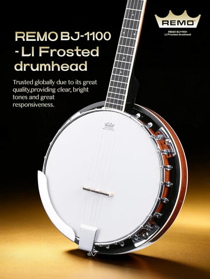 ALLSET 5 String Acoustic Banjo, Full Size 38 inch Geared 5th Tuner | Remo Head & Mahogany Body | Complete Starter Kit + Gig Bag/Tuner | Best Gift for Adult & Teen Beginners