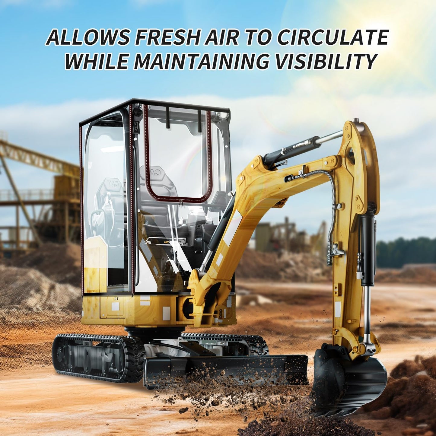 Upgraded Mini Excavator Cover, Waterproof Small Excavator Cover, Clear Enclosure Cover with 600D Oxford-Fabric & PVC Compatible with Bobcat E20/Kubota U17 for 1760-3530 lbs