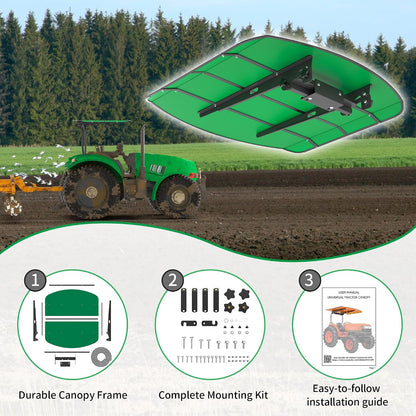 Green Tractor Canopy for ROPS 53-3/8" x 53-3/8" – Sunshade Roof for Lawn Mowers, Heavy-Duty Mounting Brackets, Non-Fading High-Density Thermoplastic (Adds About 4" to Tractor Height)