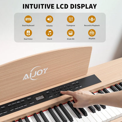 AiJoy Digital Piano Keyboard Hammer Weighted 88 Keys, Full Size Electric Piano for Beginners, with LCD Display and Triple Pedal, Supports USB-MIDI/Wireless Connect, ADP-50