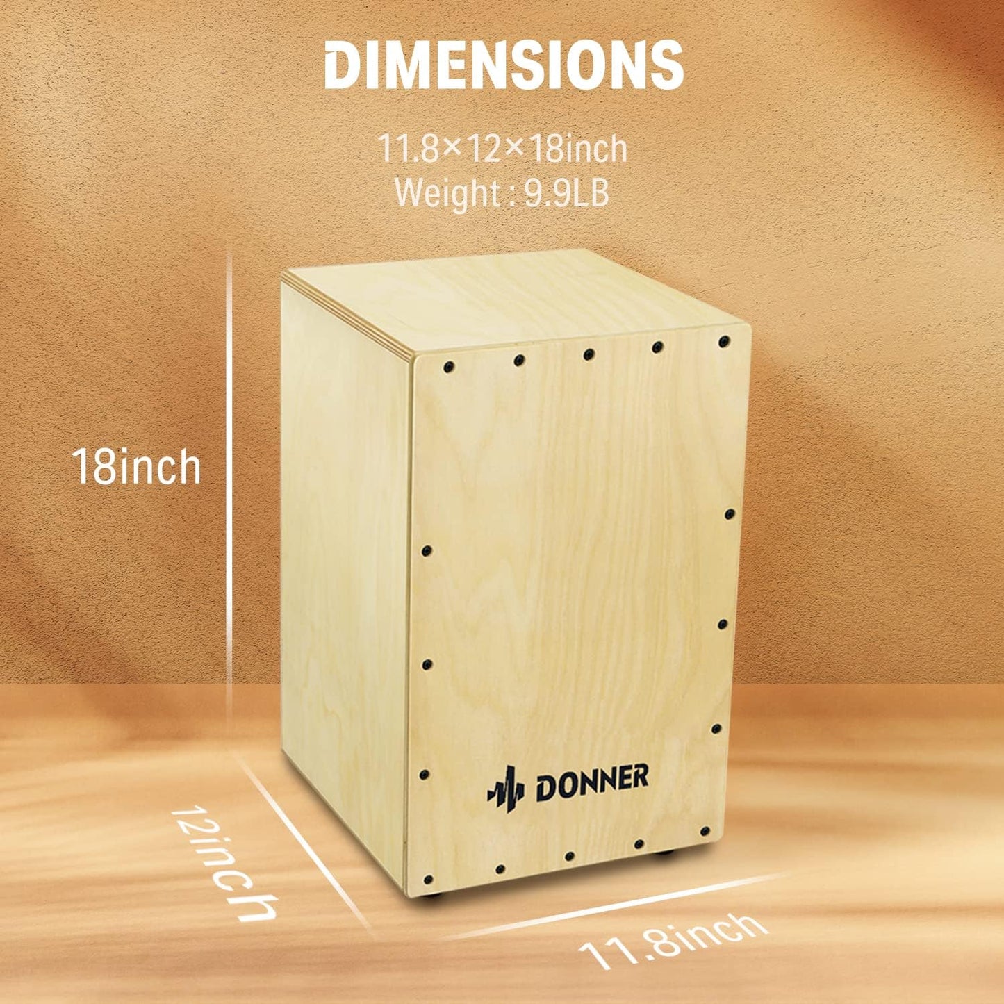 Donner Cajon Box Drum Full Size, Percussion Instrument Gifts for Adults Teens, Hand Crafted Birchwood Beat Box, Jam Cajon Drum Box, Portable with Adjustable Straps Travel Backpack