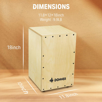 Donner Cajon Box Drum Full Size, Percussion Instrument Gifts for Adults Teens, Hand Crafted Birchwood Beat Box, Jam Cajon Drum Box, Portable with Adjustable Straps Travel Backpack
