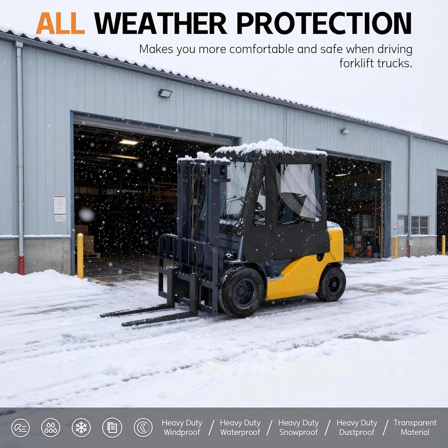 Forklift Cover,Cab Rain Cover,600D Heavy Duty Waterproof Fabric+EVA Transparent,More Tear Resistant,Forklift Fits All Forklifts Up to 6000Lb, All Weather Protection