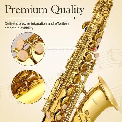 SONICAKE Alto Saxophone E Flat - Beginner Friendly Gold Saxophone Full Kit for Students with Carry Case, Mouthpiece, Reeds & Accessories QSX-01