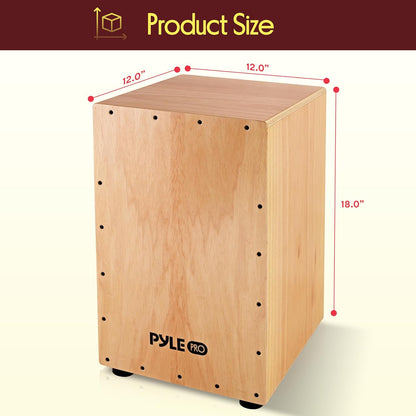 Pyle Cajon-Wooden Percussion Box, with Internal Guitar Strings, Full Size, 12.0’’ x 12.0’’ x 18.0’’ (PCJD18)