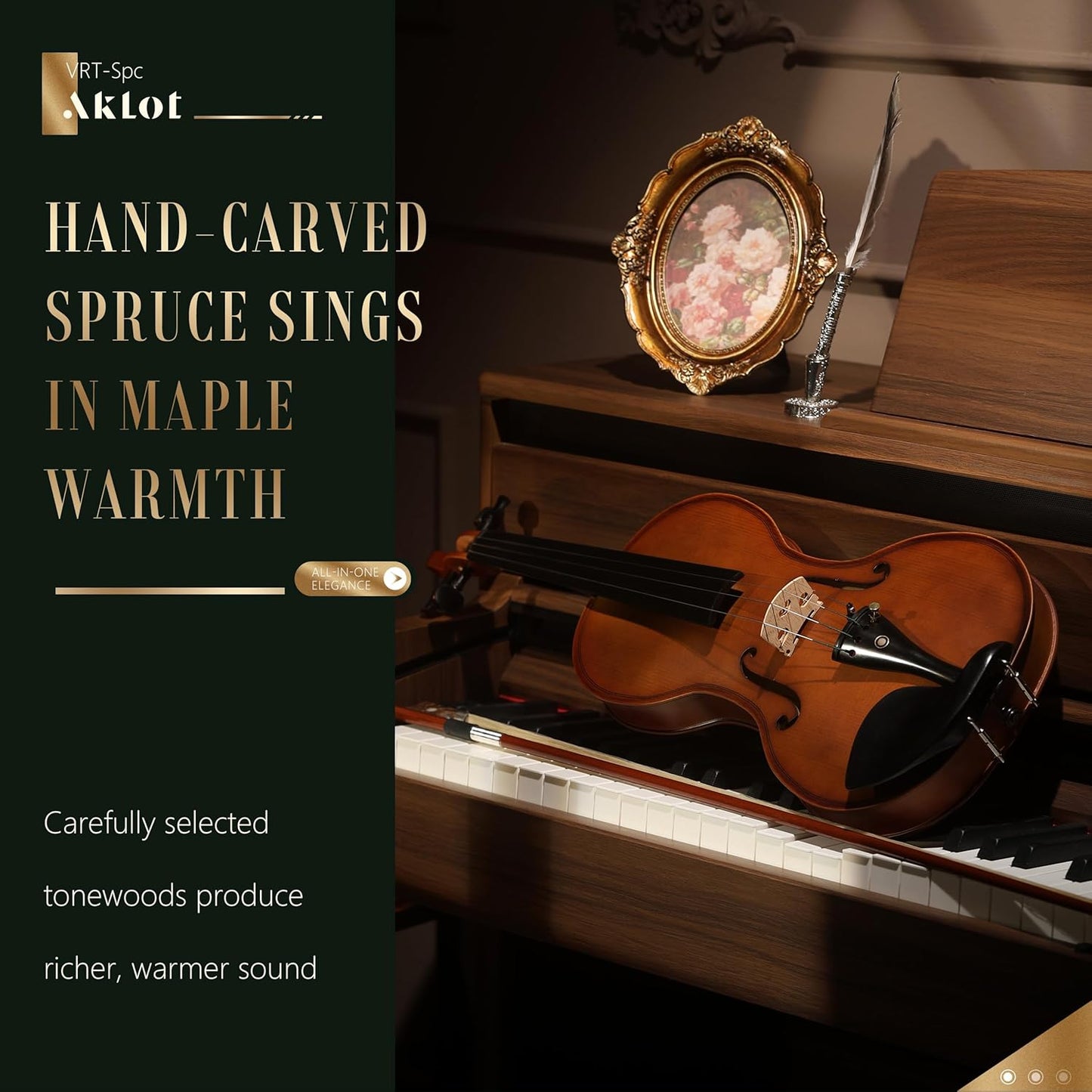 AKLOT Ergonomic Acoustic 4/4 Violin: Lesson Book, Solid Wood Intermediate Beginner Matte Fiddle, with Hard Case, Extra String, Bow, Shoulder Rest, Tuner, Fretboard Stickers, Full Size Adults Violen