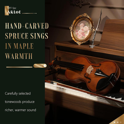 AKLOT Ergonomic Acoustic 4/4 Violin: Lesson Book, Solid Wood Intermediate Beginner Matte Fiddle, with Hard Case, Extra String, Bow, Shoulder Rest, Tuner, Fretboard Stickers, Full Size Adults Violen
