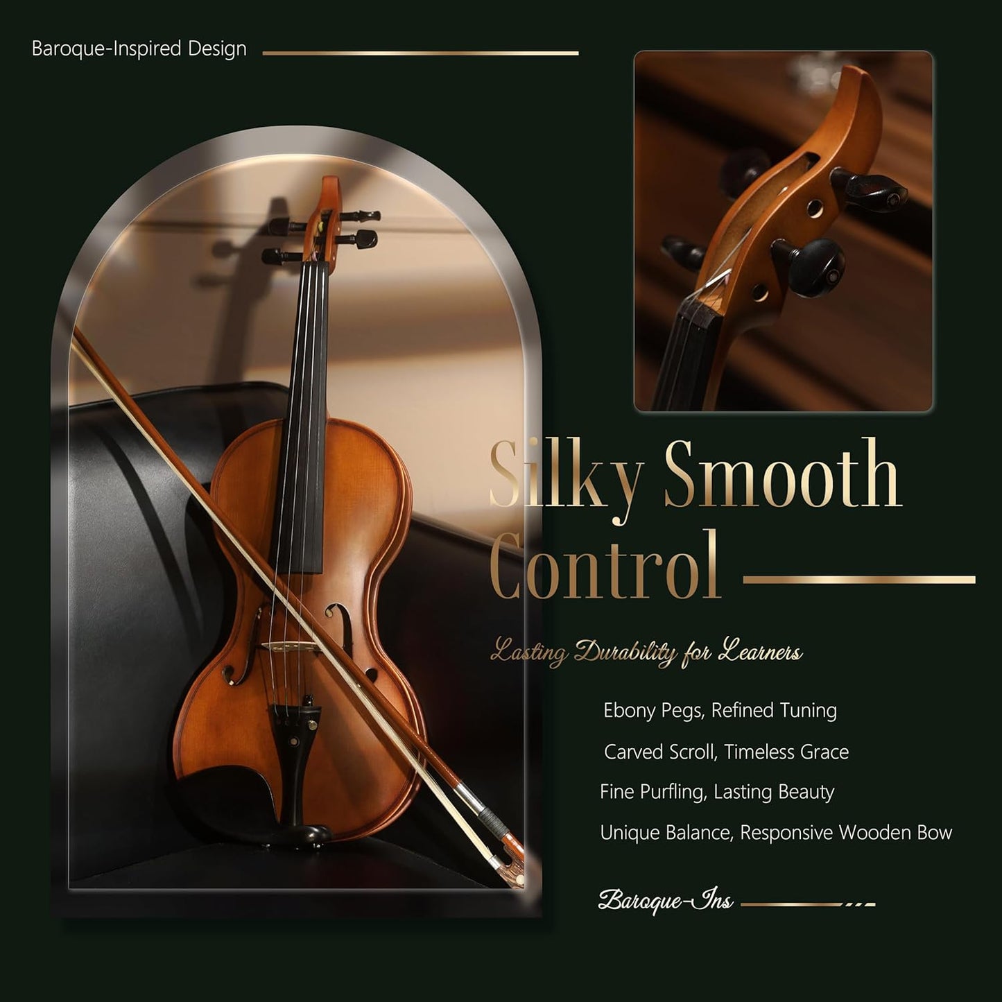 AKLOT Ergonomic Acoustic 4/4 Violin: Lesson Book, Solid Wood Intermediate Beginner Matte Fiddle, with Hard Case, Extra String, Bow, Shoulder Rest, Tuner, Fretboard Stickers, Full Size Adults Violen