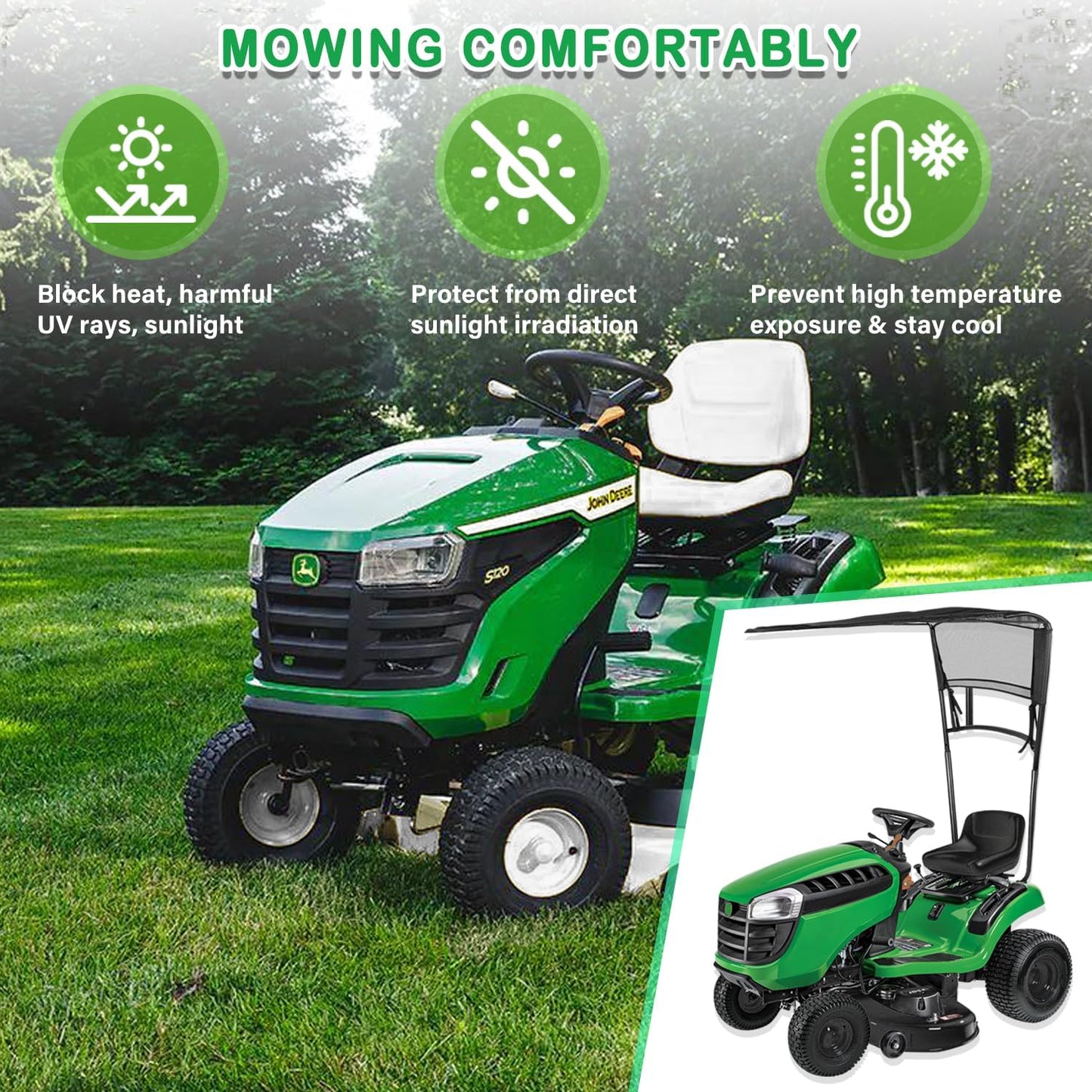 Riding Lawn Mower Sun Canopy Compatible with John Deere 100/D100/E100/L100/LA100/S100/S200 Series, Replacement for LP68122 LP51702 Lawn Tractor Sunshade