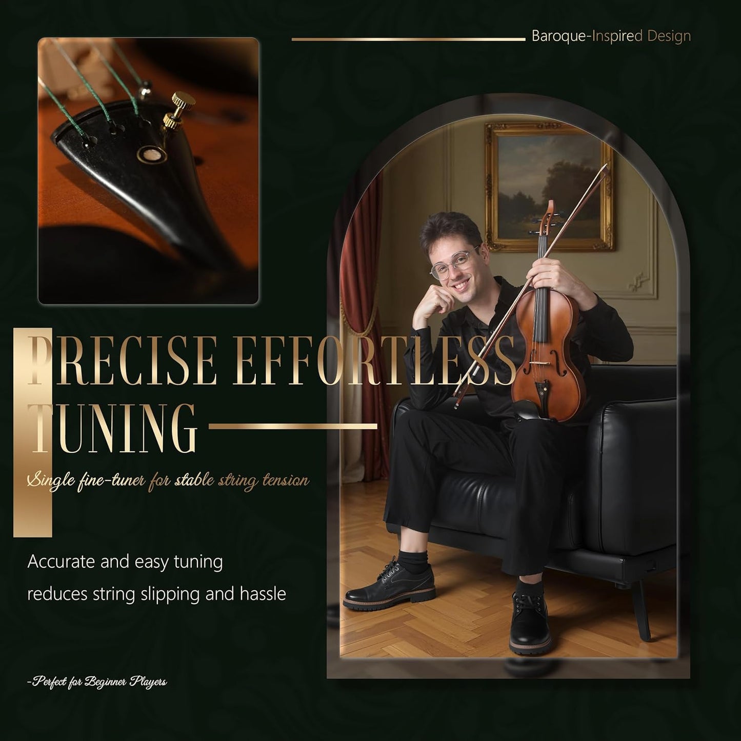 AKLOT Ergonomic Acoustic 4/4 Violin: Lesson Book, Solid Wood Intermediate Beginner Matte Fiddle, with Hard Case, Extra String, Bow, Shoulder Rest, Tuner, Fretboard Stickers, Full Size Adults Violen