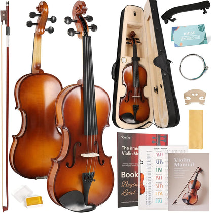 Kmise Violin 1/2 Full Set, High Density Ebony Violins, Glossy Acoustic Fiddle for Adults, Beginners, Students with Violin Case, Rosin, Strings, Bow, Shoulder Rest, Beginner's Guide (Ebony, 1/2)
