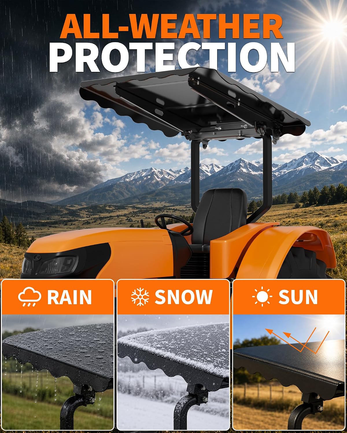 Tractor Roof Canopy, Tractor Canopy for ROPS, Tractor Sun Shade | 42" x 38" Tractor Shade Canopy for Tractor, Zero Turn Lawn Mowers, Lawn Tractor Canopy and Farm Equipment , Black