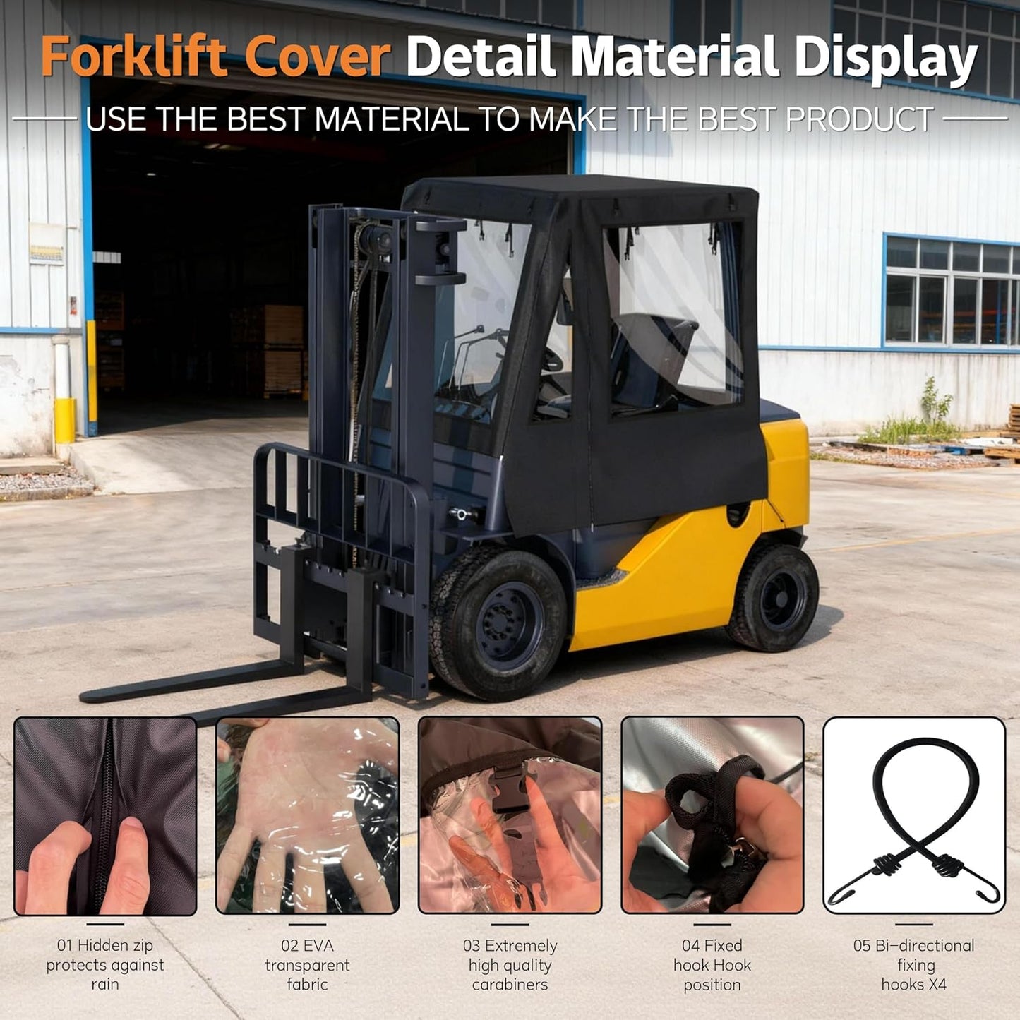 Forklift Cover,Cab Rain Cover,600D Heavy Duty Waterproof Fabric+EVA Transparent,More Tear Resistant,Forklift Fits All Forklifts Up to 6000Lb, All Weather Protection