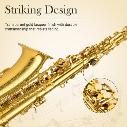 SONICAKE Alto Saxophone E Flat - Beginner Friendly Gold Saxophone Full Kit for Students with Carry Case, Mouthpiece, Reeds & Accessories QSX-01
