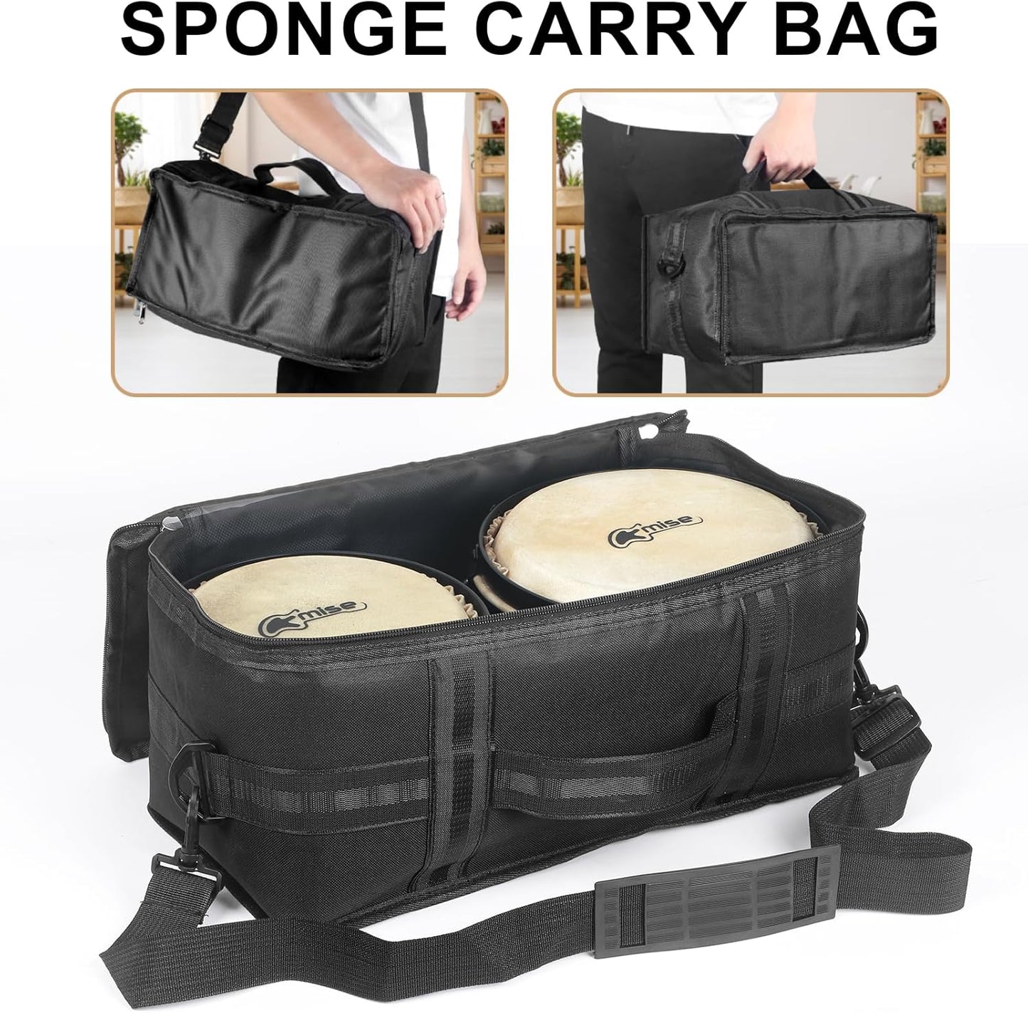 Bongo Drums 6.5” and 7.5”, Birch Percussion Instrument Bongos for Adults Beginners,Buffalo Hand Drum with Carry Bag and Tuning Wrench for Education and Practice.