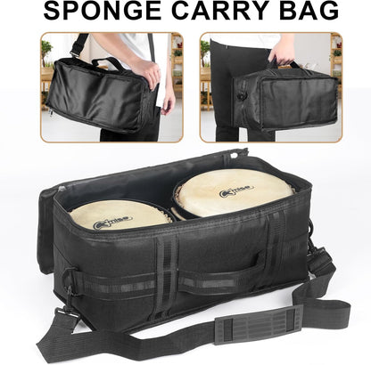 Bongo Drums 6.5” and 7.5”, Birch Percussion Instrument Bongos for Adults Beginners,Buffalo Hand Drum with Carry Bag and Tuning Wrench for Education and Practice.