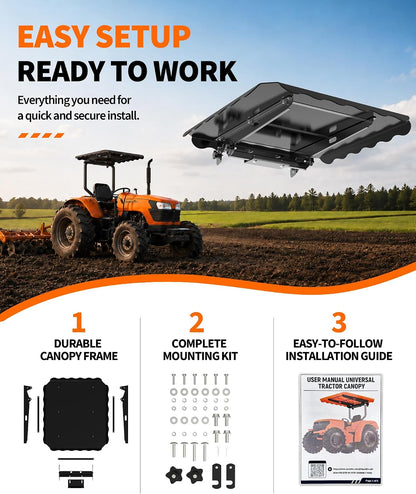 Tractor Roof Canopy, Tractor Canopy for ROPS, Tractor Sun Shade | 42" x 38" Tractor Shade Canopy for Tractor, Zero Turn Lawn Mowers, Lawn Tractor Canopy and Farm Equipment , Black