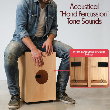 Pyle Cajon-Wooden Percussion Box, with Internal Guitar Strings, Full Size, 12.0’’ x 12.0’’ x 18.0’’ (PCJD18)