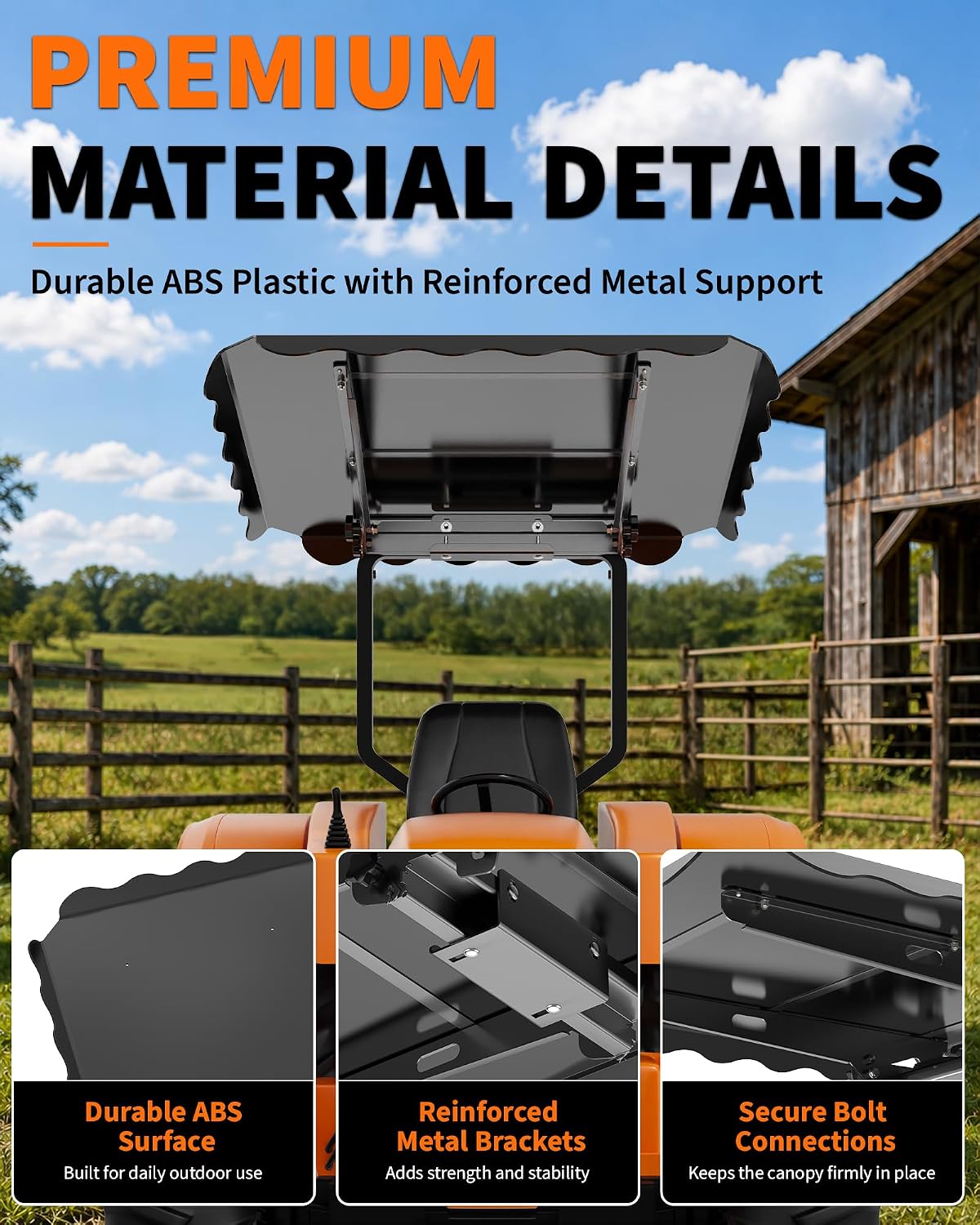 Tractor Roof Canopy, Tractor Canopy for ROPS, Tractor Sun Shade | 42" x 38" Tractor Shade Canopy for Tractor, Zero Turn Lawn Mowers, Lawn Tractor Canopy and Farm Equipment , Black