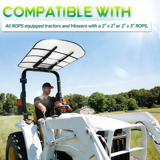 White ROPS Tractor Canopy Top 51-7/8" x 51-5/8", Weather Protection Canopy Umbrella for Tractors & Lawn Mowers, Blocks UV, Rain & Snow, Adds Around 4'' to Tractor Height